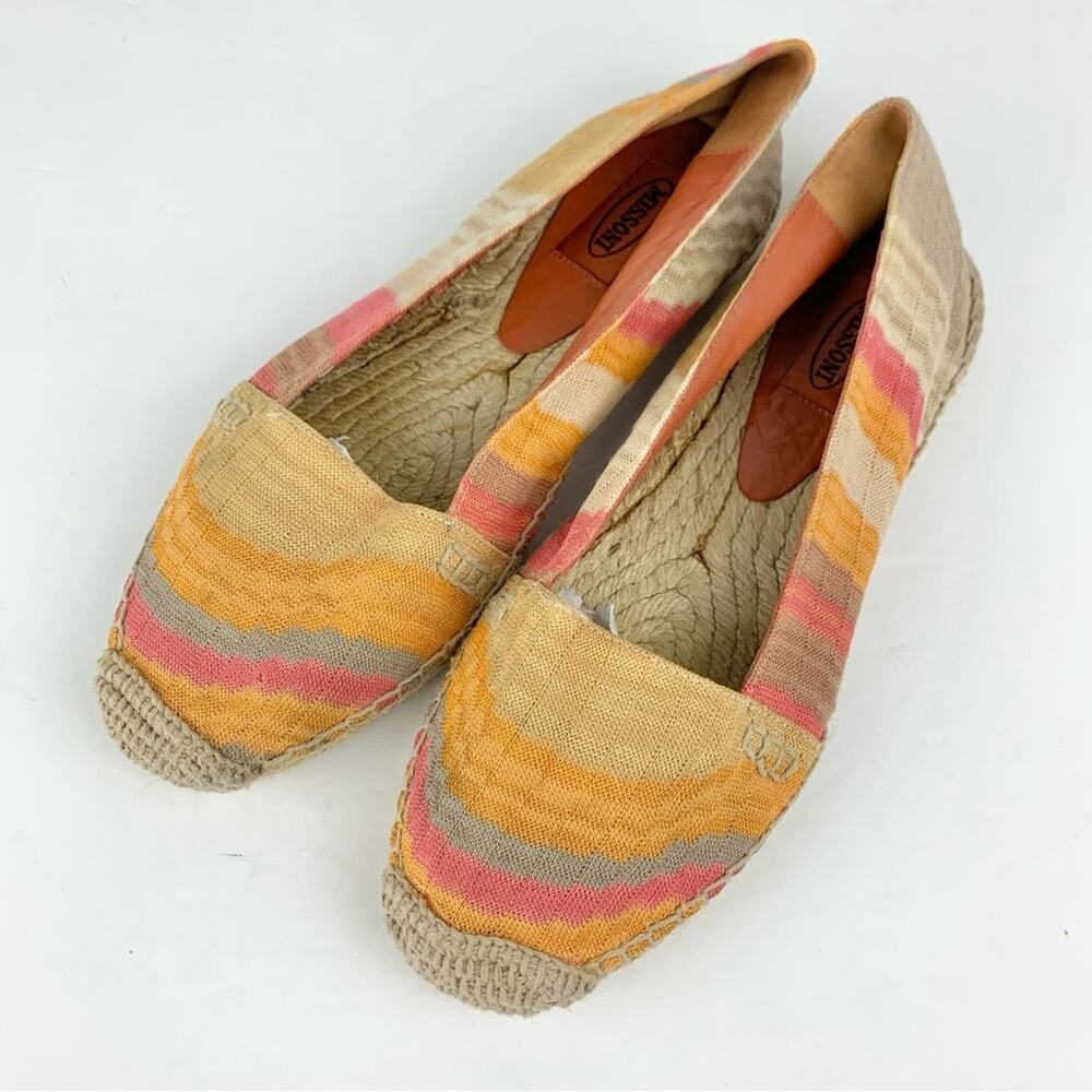 Missoni Coral Wave Striped Pink Orange Espadrille Flats Made in Spain 39